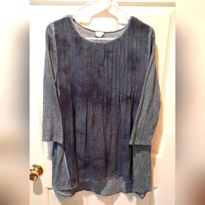 Hyku Tunic Womans Small Blue 3/4 Sleeve Cotton Bohemian Hippie Casual